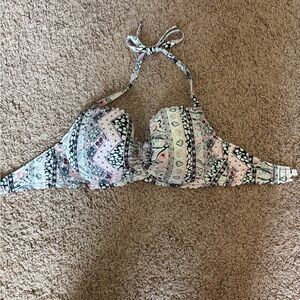 Victoria’s Secret Patterned Halter Bikini Top in Black, Pink & Cream